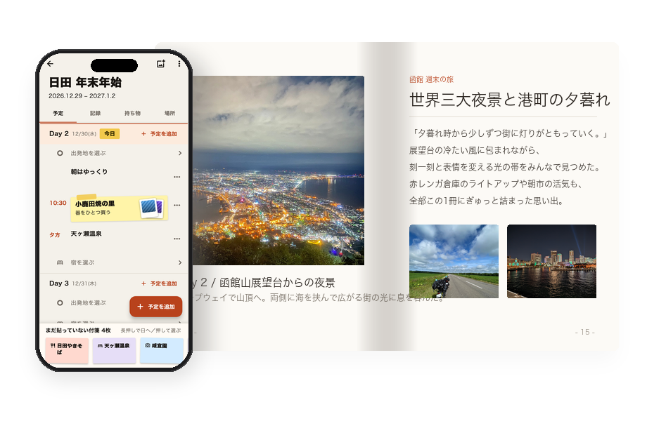 Tripolio アプリと仕上がった旅の見開き本